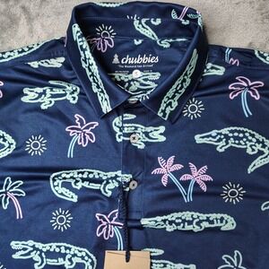 Chubbies Shirt Men Small Blue The Neon Glade Performance Polo 2.0 Alligator Golf